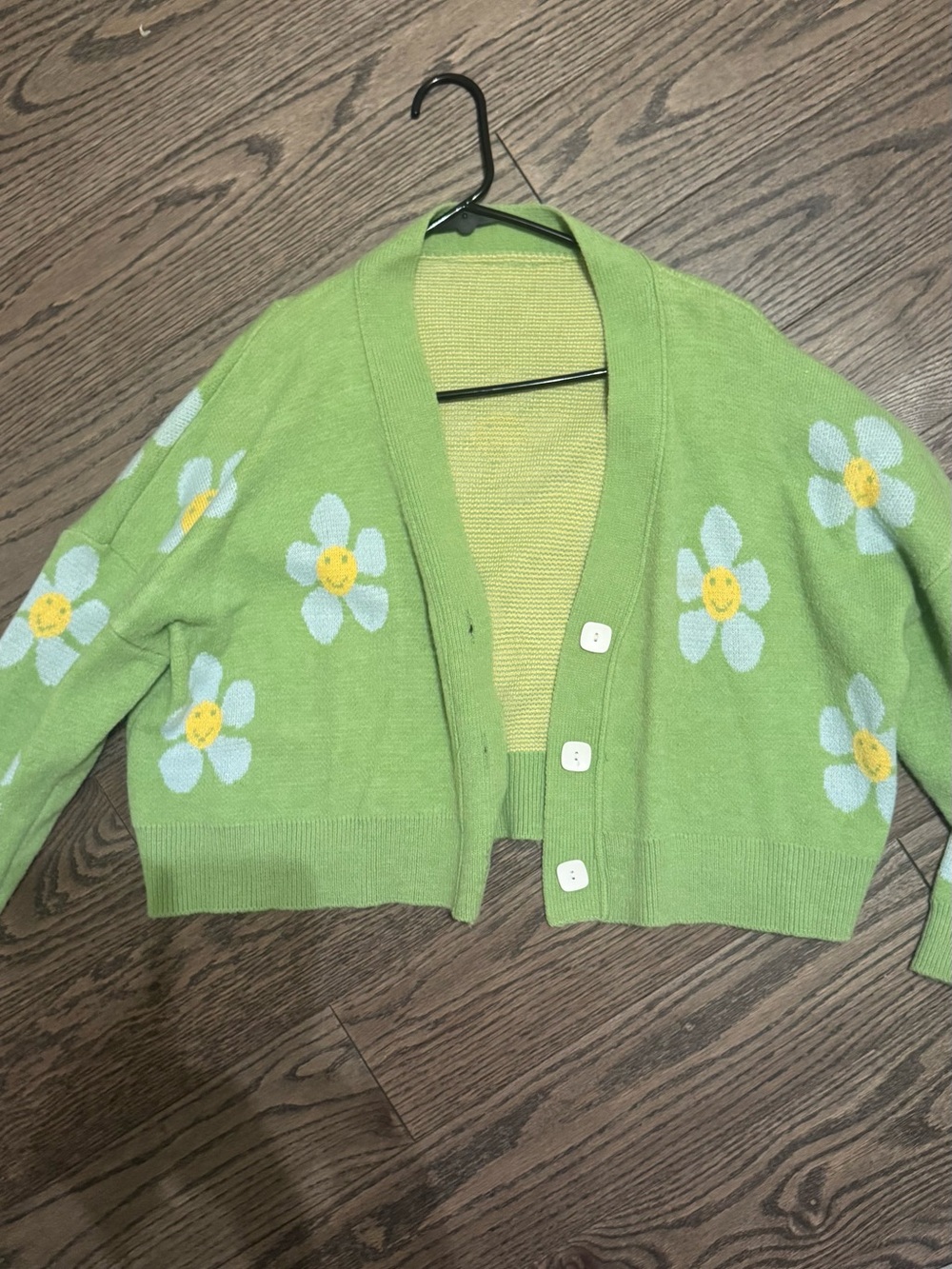 Green Daisy Knit Cardigan Sweater